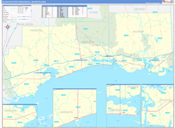 Gulfport-Biloxi-Pascagoula Metro Area Wall Map Basic Style 2024